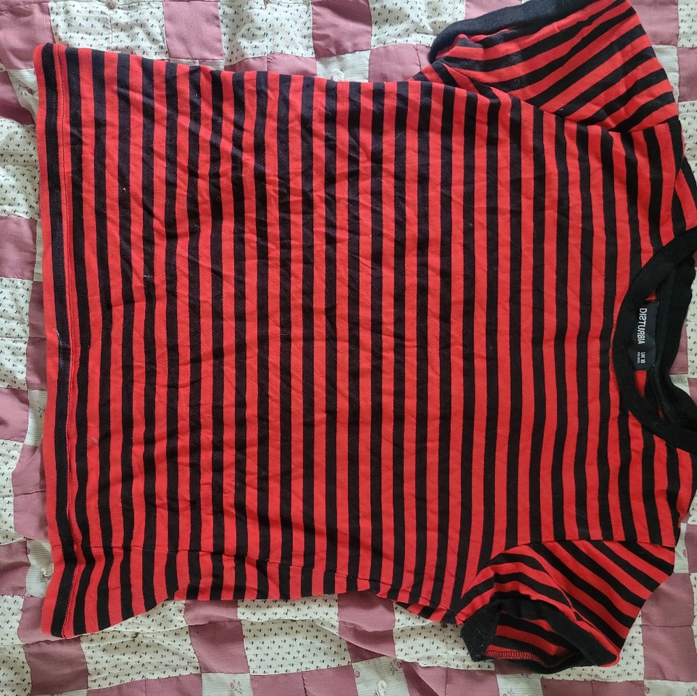 Disturbia Red and Black Striped Tee